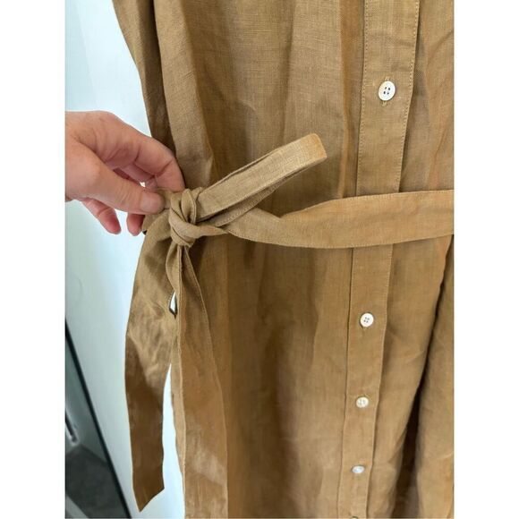 NWOT Faherty | Linen Laguna Sleeveless Midi Shirt Dress in Dull Gold, XXS $178 - Picture 4 of 10